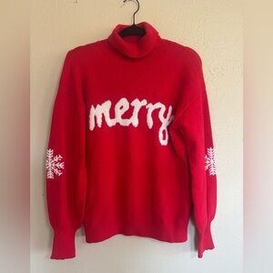 Merry Snowflake Pattern Christmas Sweater Fiery Red